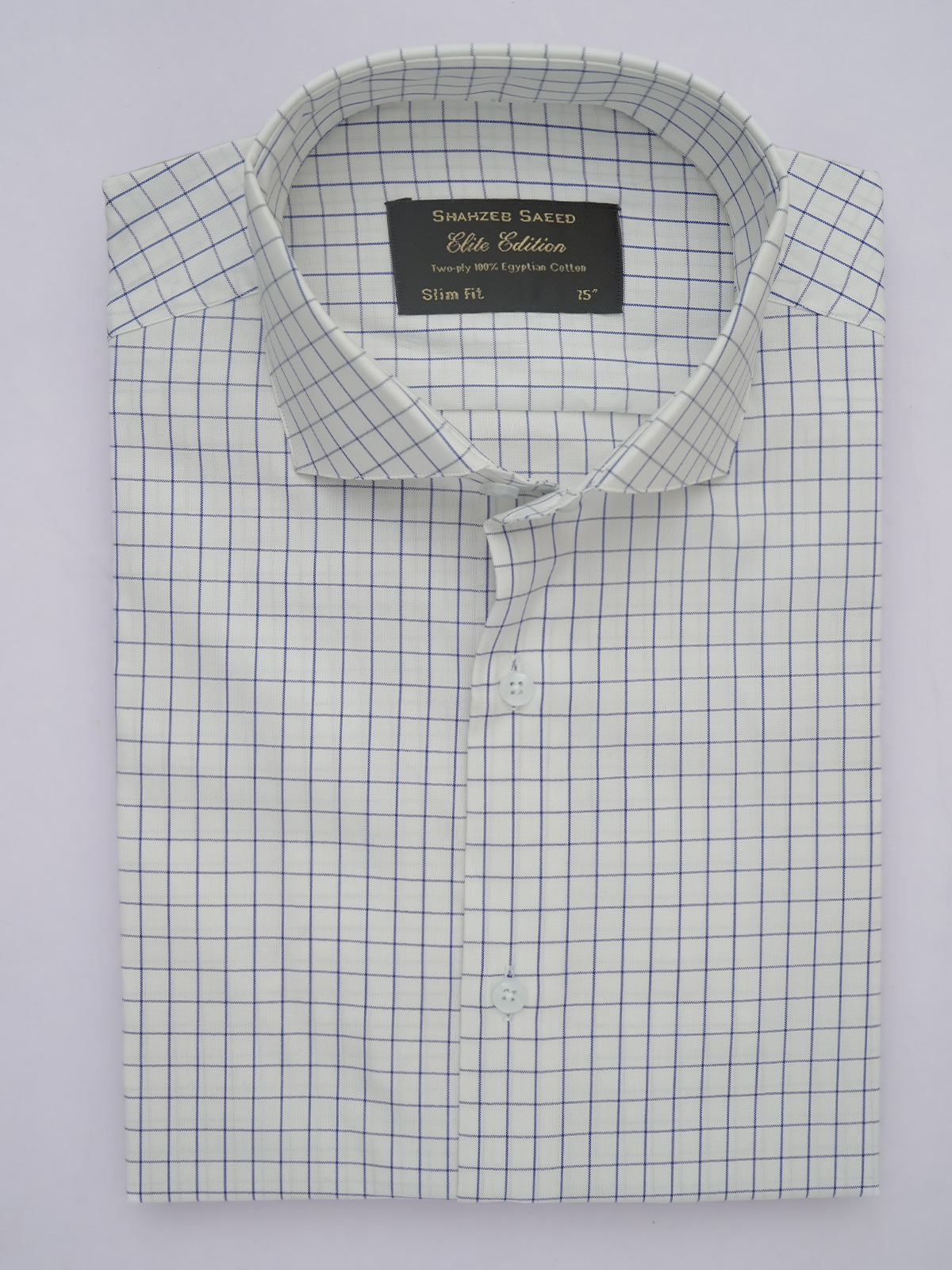 White & Blue Checkered, Elite Edition, Cutaway Collar Men’s Formal Shirt (FS-547)