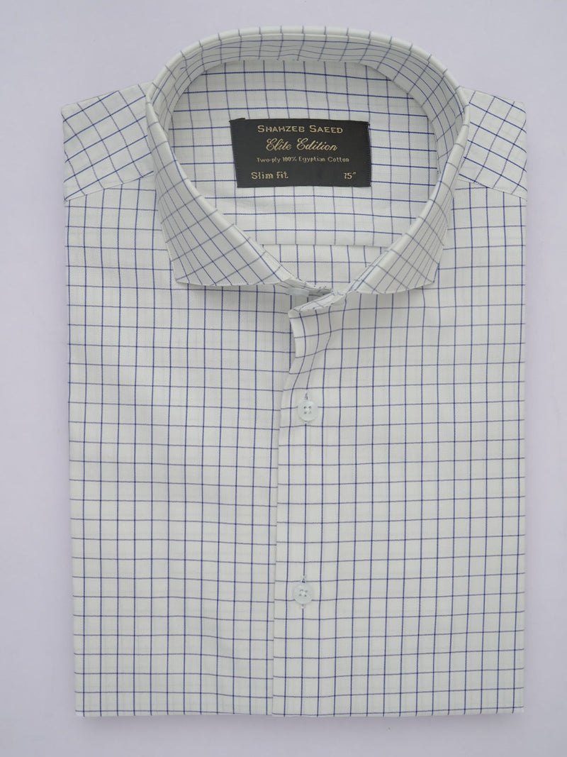 White & Blue Checkered, Elite Edition, Cutaway Collar Men’s Formal Shirt (FS-547)