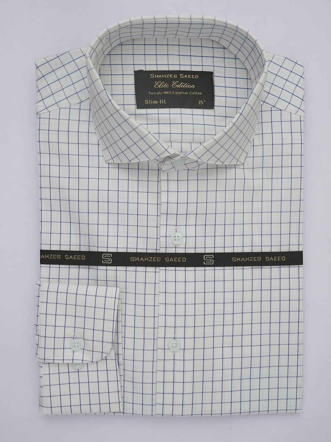 White & Blue Checkered, Elite Edition, Cutaway Collar Men’s Formal Shirt (FS-547)