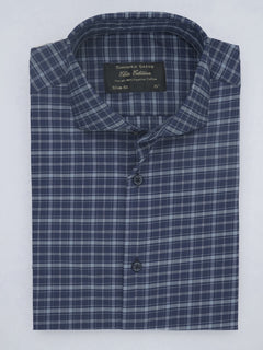 Navy Blue Checkered, Elite Edition, Cutaway Collar Men’s Formal Shirt (FS-548)