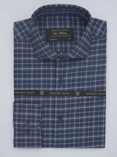 Navy Blue Checkered, Elite Edition, Cutaway Collar Men’s Formal Shirt (FS-548)