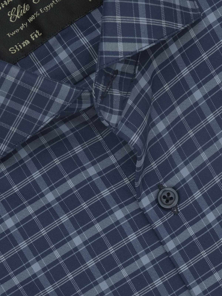 Navy Blue Checkered, Elite Edition, Cutaway Collar Men’s Formal Shirt (FS-548)