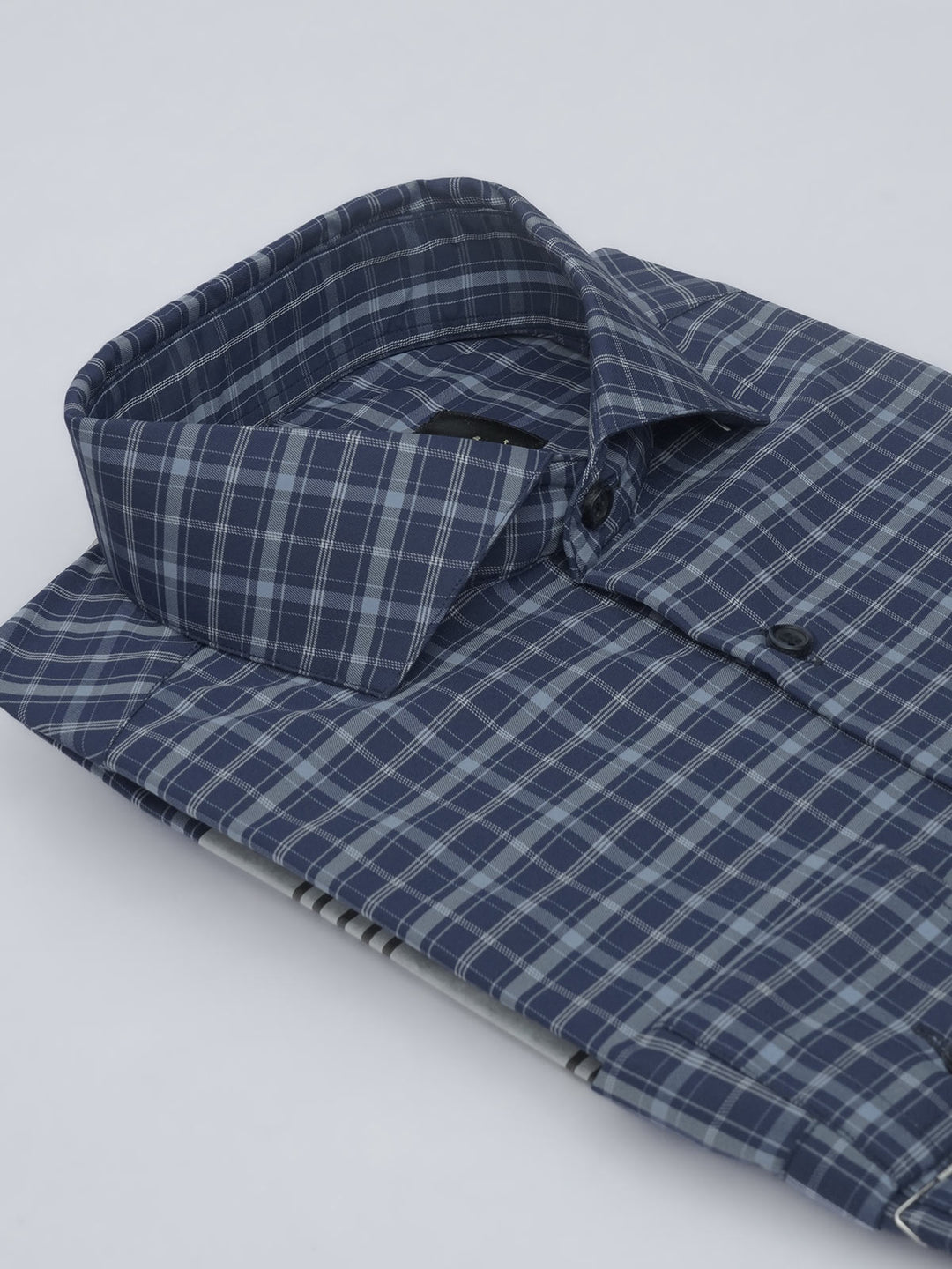 Navy Blue Checkered, Elite Edition, Cutaway Collar Men’s Formal Shirt (FS-548)