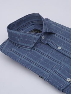 Navy Blue Self Checkered, Elite Edition, Cutaway Collar Men’s Formal Shirt (FS-549)