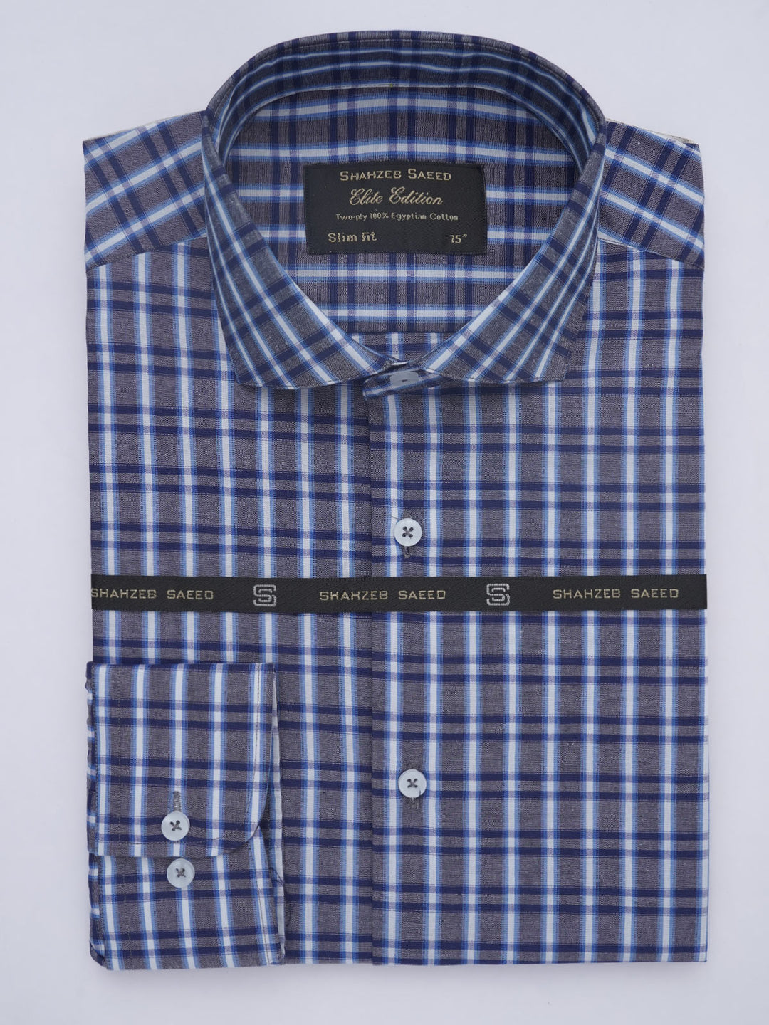 Dark Blue Checkered, Elite Edition, Cutaway Collar Men’s Formal Shirt (FS-550)