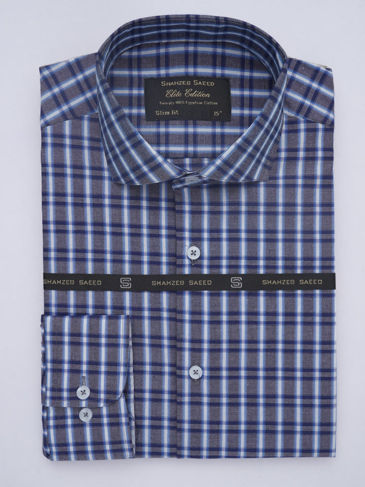 Dark Blue Checkered, Elite Edition, Cutaway Collar Men’s Formal Shirt (FS-550)