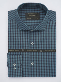 Dark Turquoise Self Checkered, Elite Edition, Cutaway Collar Men’s Formal Shirt (FS-553)