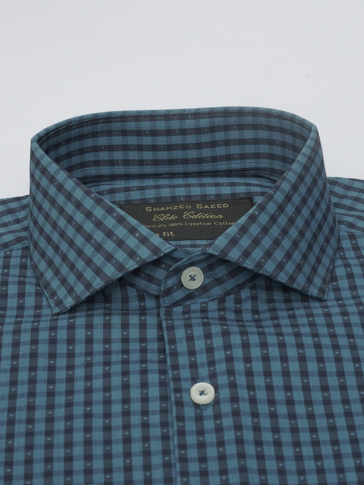 Dark Turquoise Self Checkered, Elite Edition, Cutaway Collar Men’s Formal Shirt (FS-553)