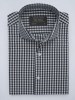 Black & White Checkered, Elite Edition, Cutaway Collar Men’s Formal Shirt (FS-554)