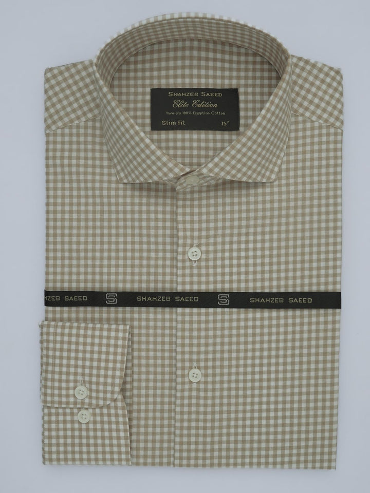 Light Brown & White Checkered, Elite Edition, Cutaway Collar Men’s Formal Shirt (FS-555)