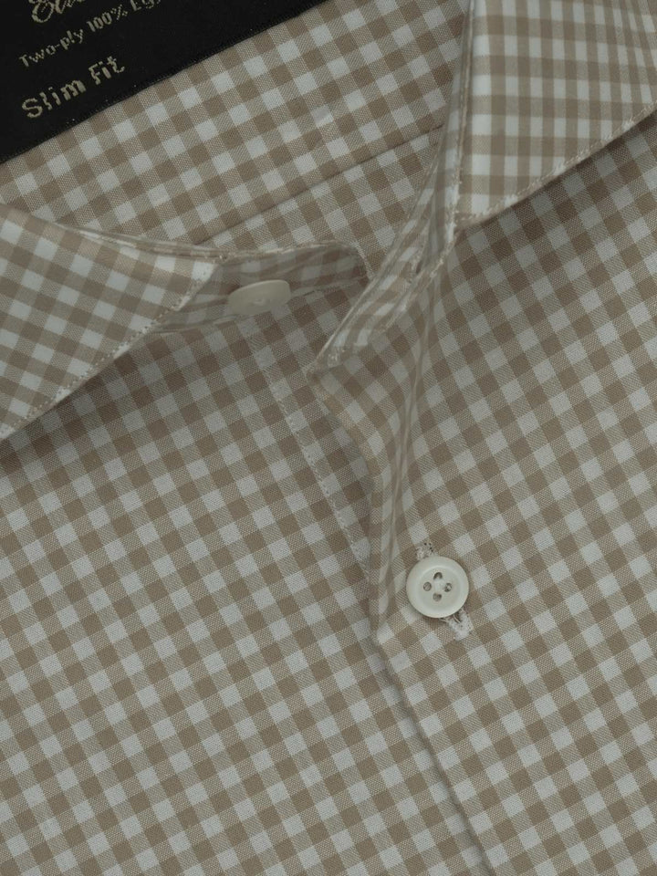 Light Brown & White Checkered, Elite Edition, Cutaway Collar Men’s Formal Shirt (FS-555)