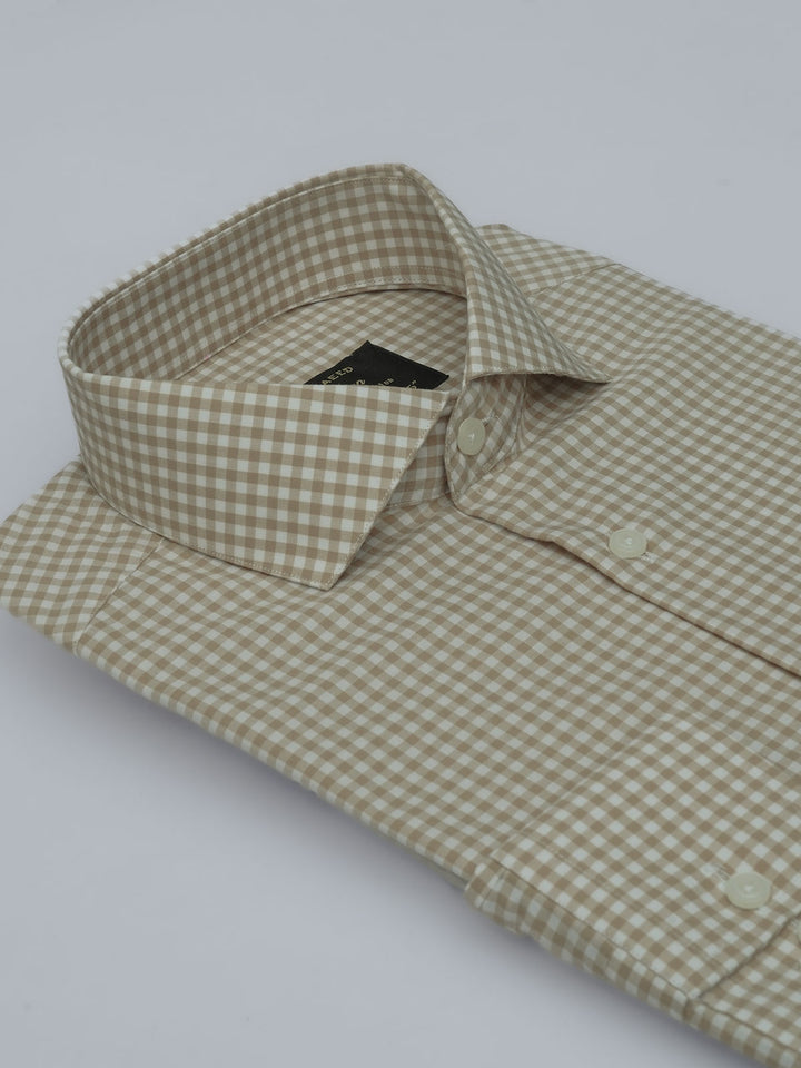 Light Brown & White Checkered, Elite Edition, Cutaway Collar Men’s Formal Shirt (FS-555)