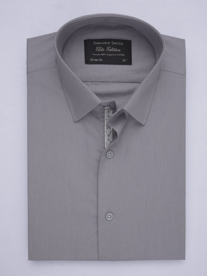 Grey Plain, Elite Edition, French Collar Men’s Designer Formal Shirt (FS-561)