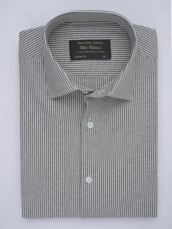 Grey Self Striped, Elite Edition, French Collar Men’s Formal Shirt (FS-578)