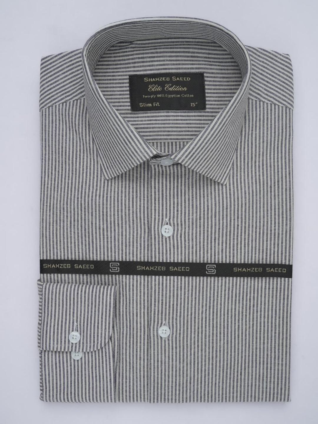 Grey Self Striped, Elite Edition, French Collar Men’s Formal Shirt (FS-578)