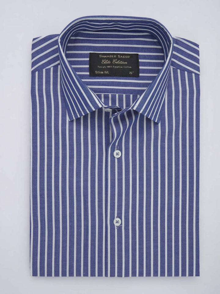 Blue & White Striped, Elite Edition, French Collar Men’s Formal Shirt (FS-628)