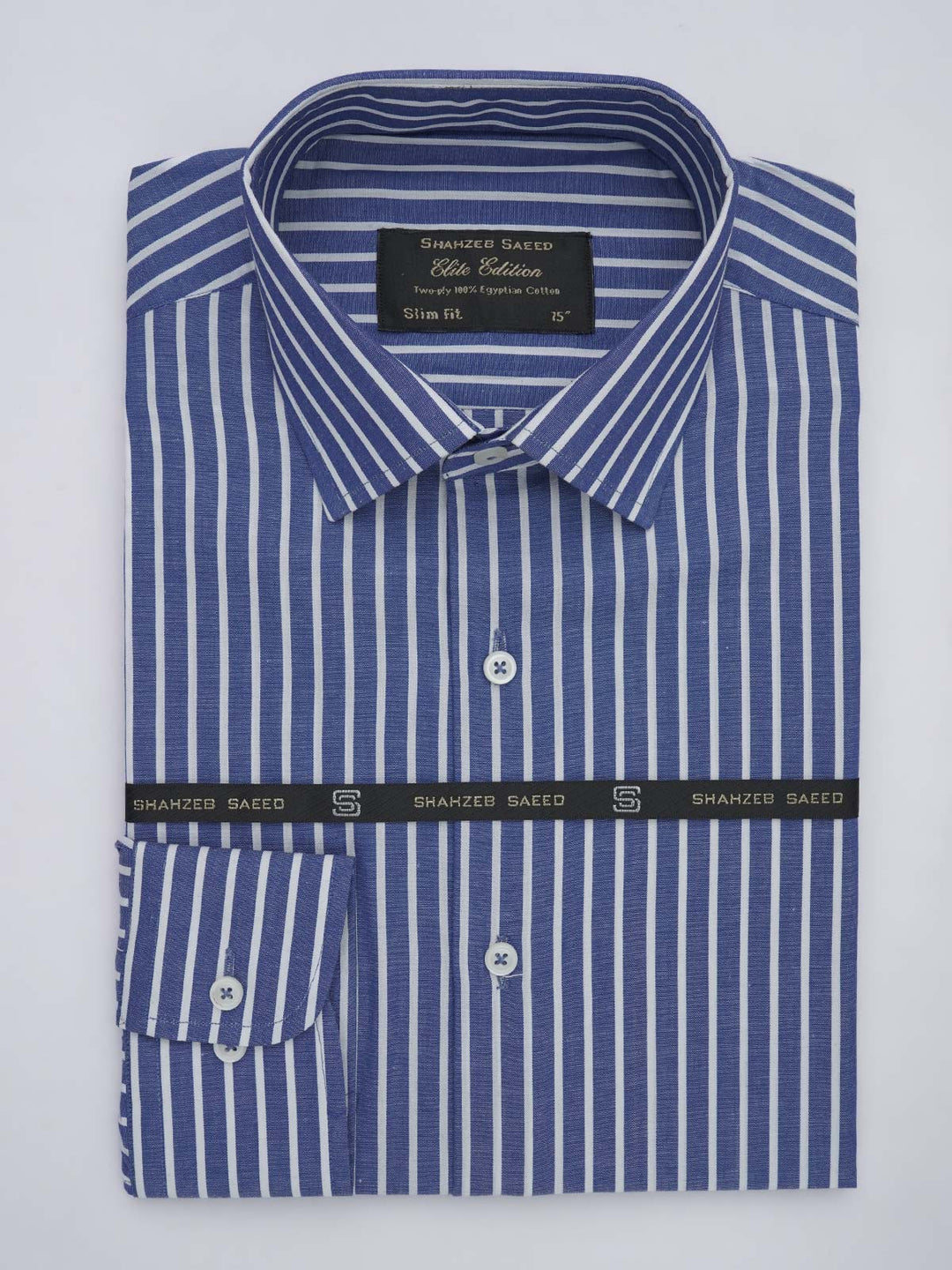 Blue & White Striped, Elite Edition, French Collar Men’s Formal Shirt (FS-628)