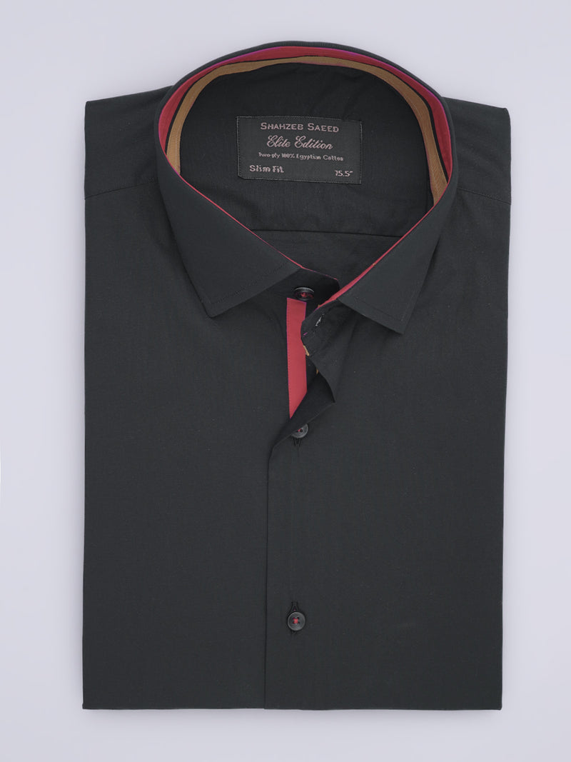 Black Plain, Elite Edition, French Collar Men’s Designer Formal Shirt (FS-633)