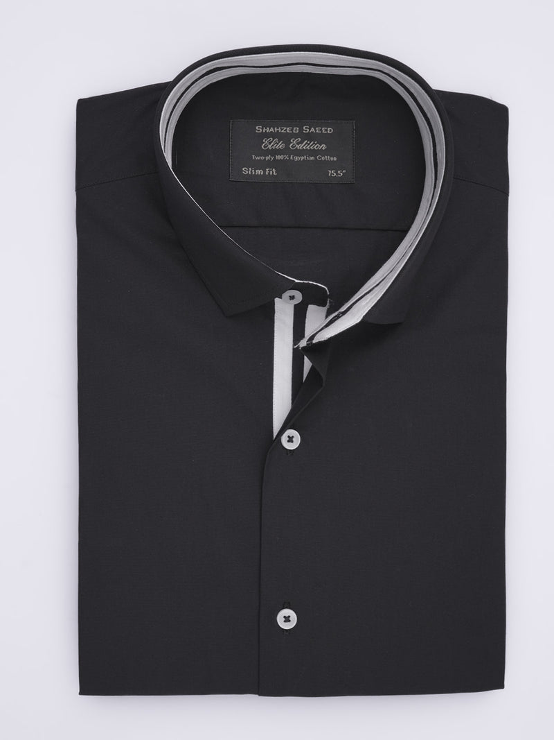 Black Plain, Elite Edition, Spread Collar Men’s Designer Formal Shirt (FS-634)
