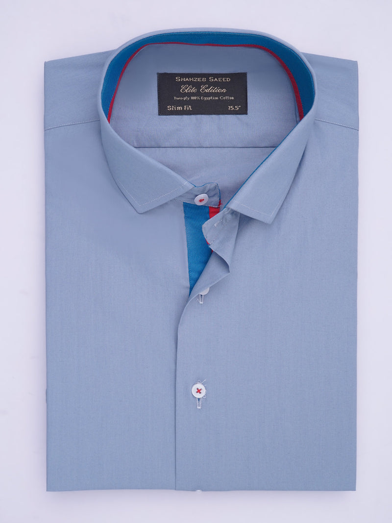 Greyish Blue Plain, Elite Edition, Spread Collar Men’s Designer Formal Shirt (FS-635)