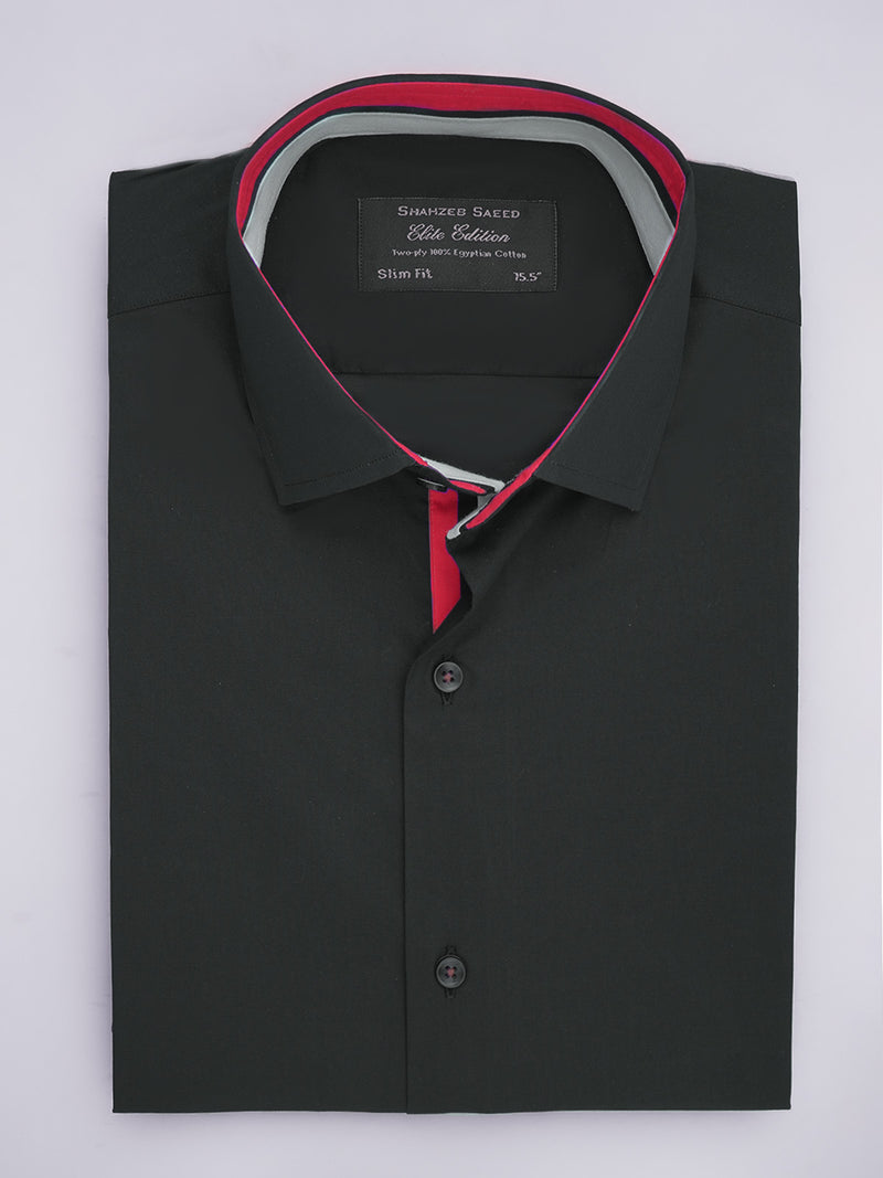 Black Plain, Elite Edition, French Collar Men’s Designer Formal Shirt (FS-638)