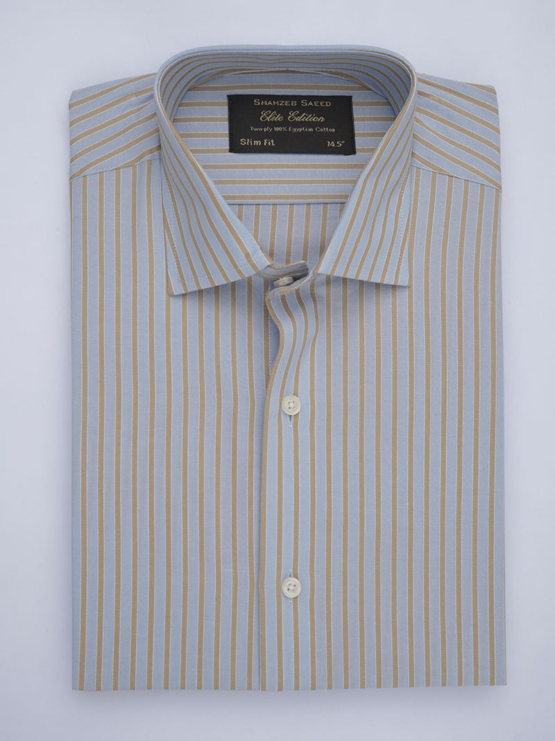 Blue & Brown Striped, Elite Edition, French Collar Men’s Formal Shirt (FS-644)