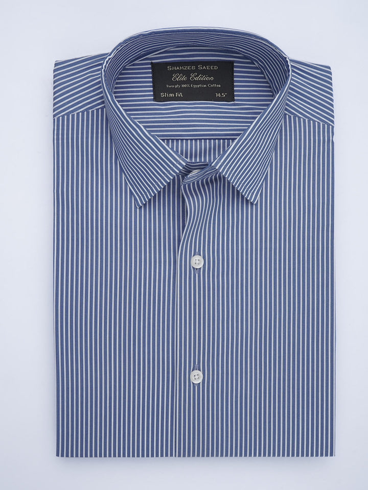 Blue & White Striped, Elite Edition, French Collar Men’s Formal Shirt (FS-648)