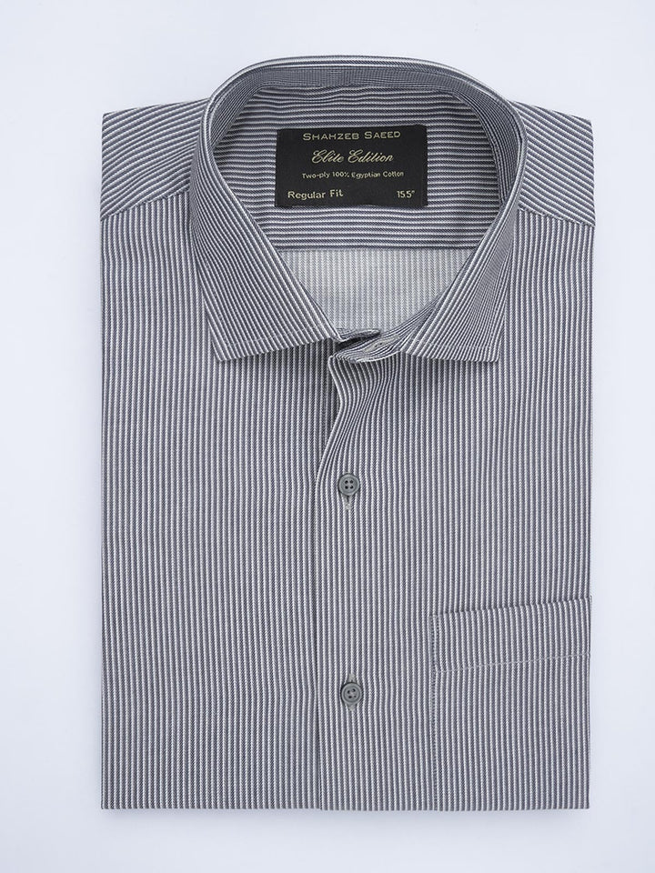 Black & White Self Striped, Elite Edition, French Collar Men’s Formal Shirt (FS-653)