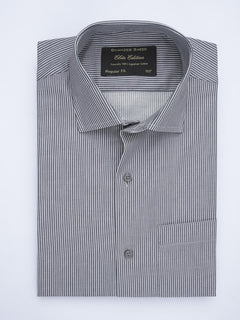 Black & White Self Striped, Elite Edition, French Collar Men’s Formal Shirt (FS-653)