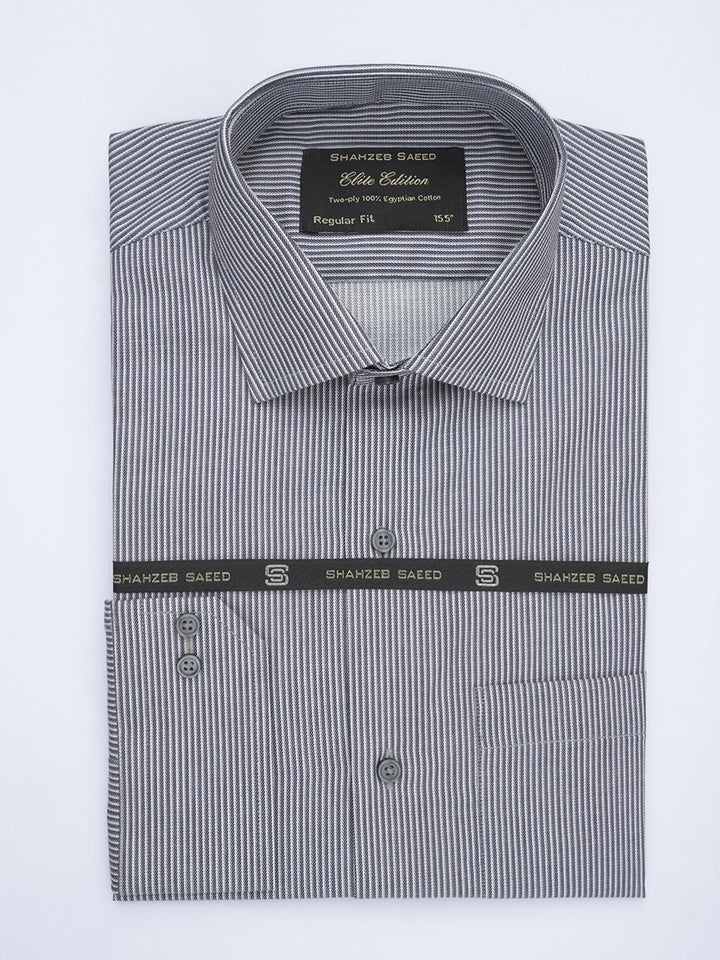 Black & White Self Striped, Elite Edition, French Collar Men’s Formal Shirt (FS-653)