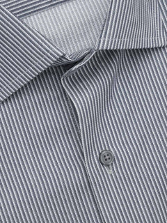 Black & White Self Striped, Elite Edition, French Collar Men’s Formal Shirt (FS-653)