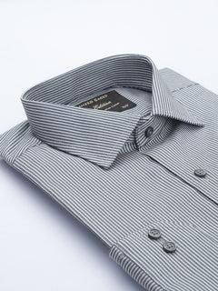 Black & White Self Striped, Elite Edition, French Collar Men’s Formal Shirt (FS-653)