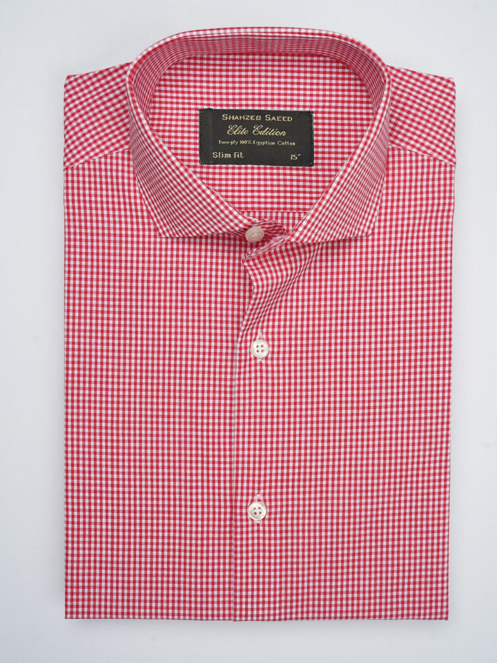 White & Red Micro Checkered, Elite Edition, Cutaway Collar Men’s Formal Shirt (FS-745)