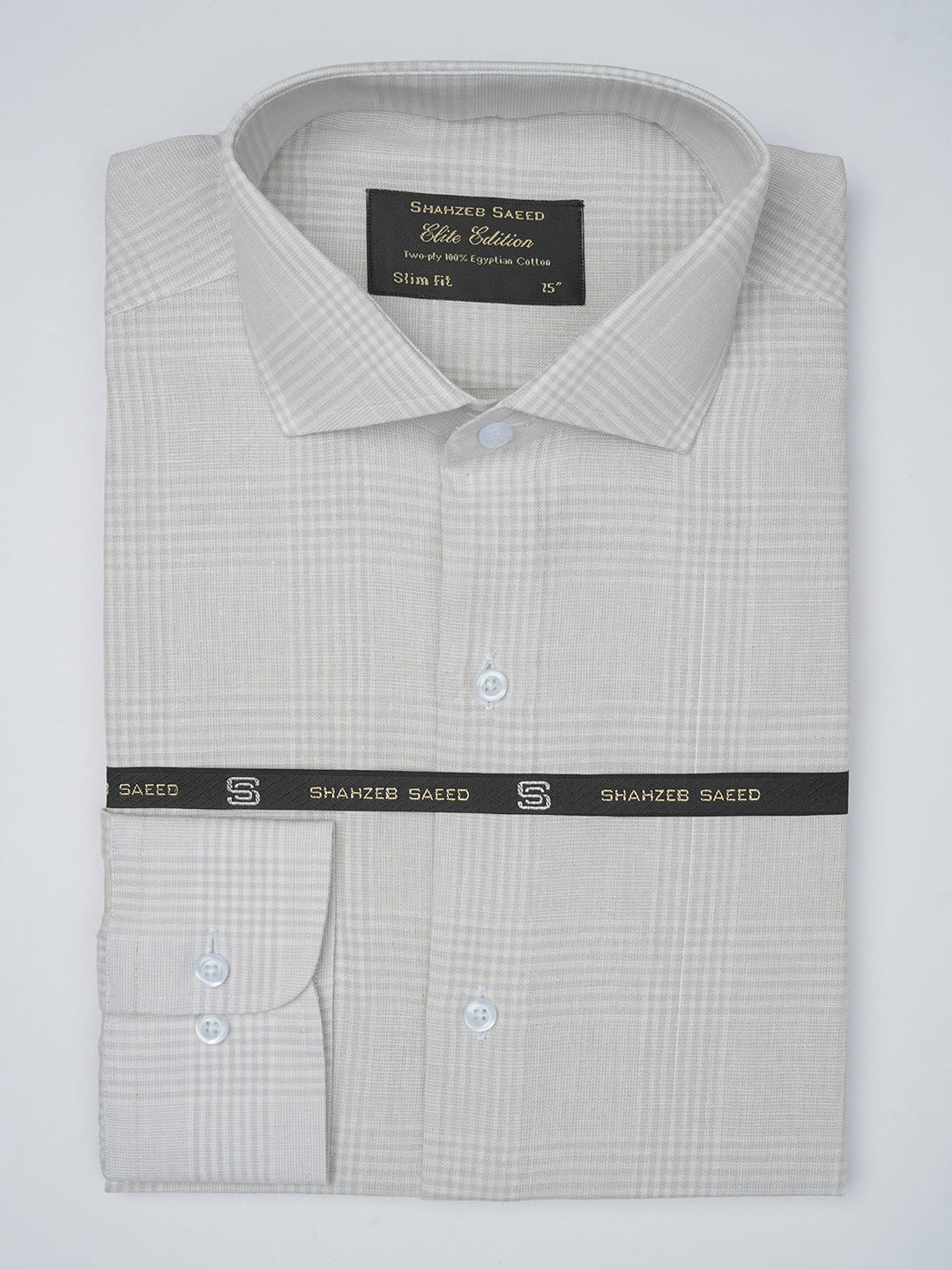 Beige Self Checkered, Elite Edition, Cutaway Collar Men’s Formal Shirt (FS-746)