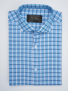 White & Blue Self Checkered, Elite Edition, Cutaway Collar Men’s Formal Shirt (FS-758)