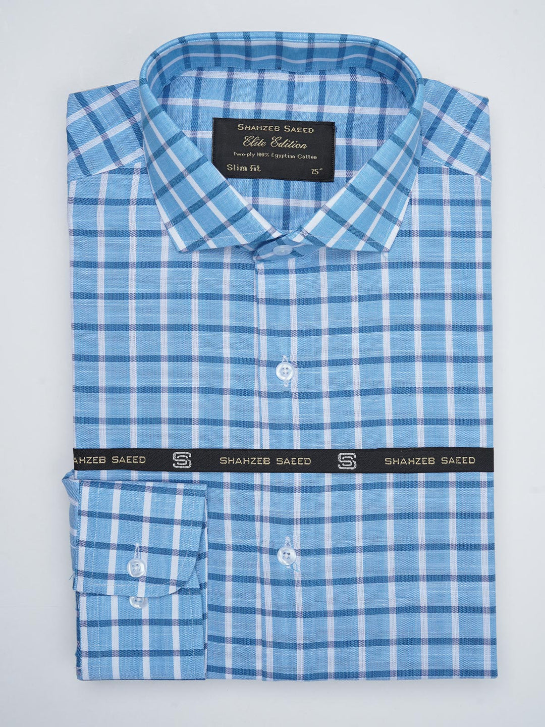 White & Blue Self Checkered, Elite Edition, Cutaway Collar Men’s Formal Shirt (FS-758)