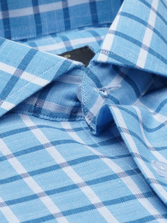 White & Blue Self Checkered, Elite Edition, Cutaway Collar Men’s Formal Shirt (FS-758)