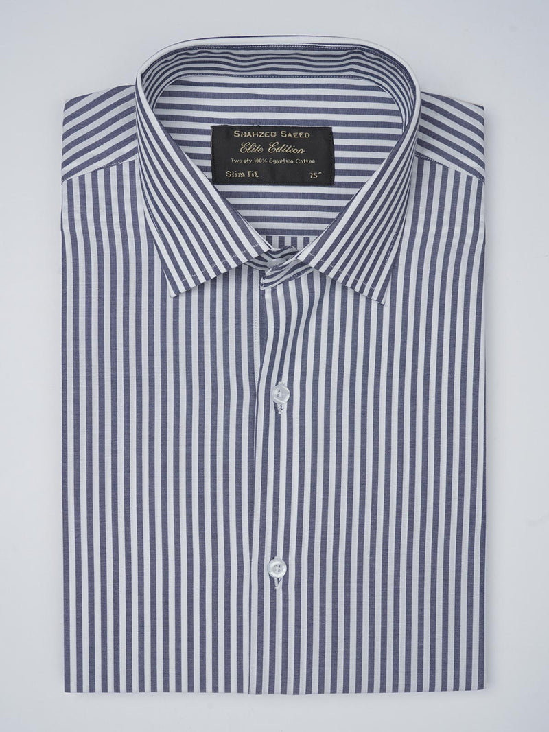 Blue & White Striped, Elite Edition, French Collar Men’s Formal Shirt (FS-761)