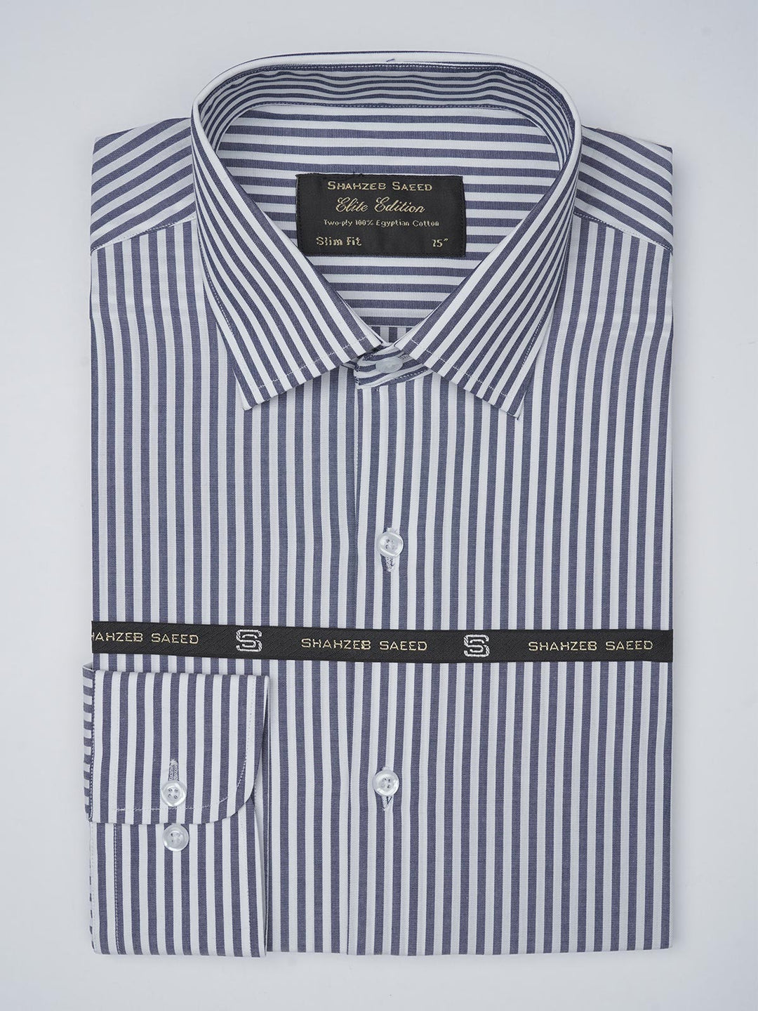 Blue & White Striped, Elite Edition, French Collar Men’s Formal Shirt (FS-761)