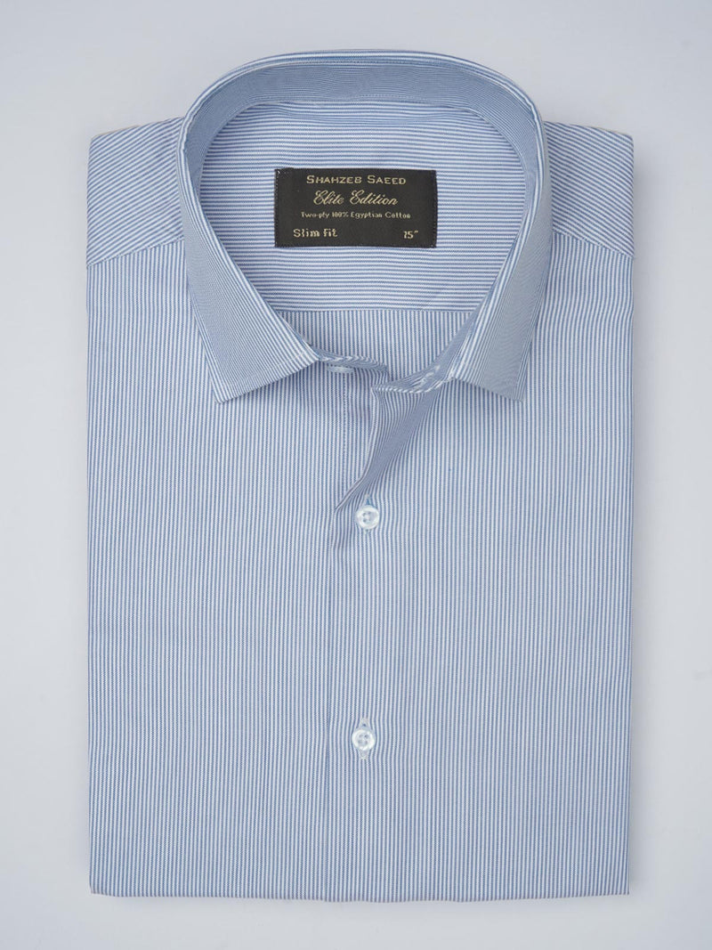 Blue & White Self Striped, Elite Edition, French Collar Men’s Formal Shirt (FS-762)