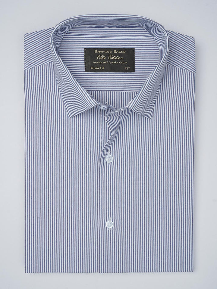 Blue & White Striped, Elite Edition, French Collar Men’s Formal Shirt (FS-763)