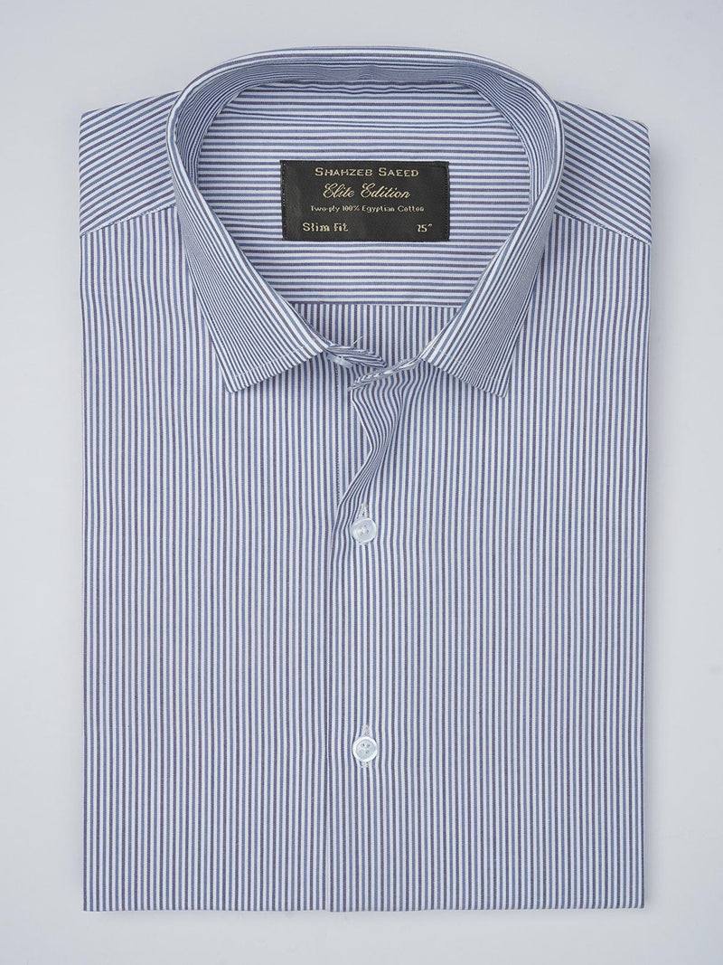 Blue & White Striped, Elite Edition, French Collar Men’s Formal Shirt (FS-763)