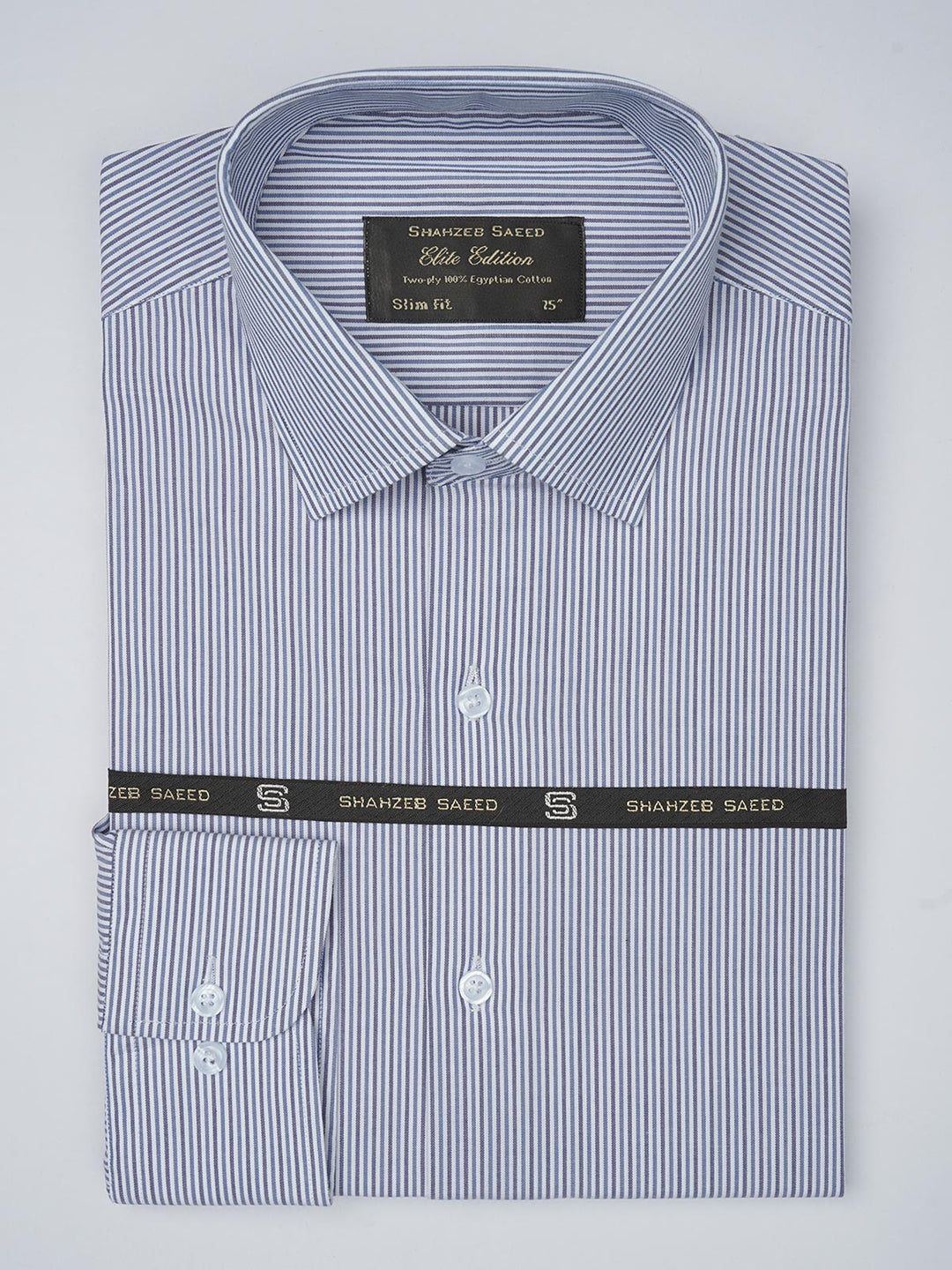 Blue & White Striped, Elite Edition, French Collar Men’s Formal Shirt (FS-763)