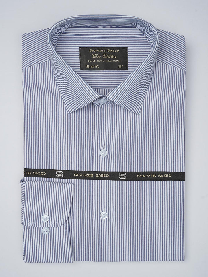 Blue & White Striped, Elite Edition, French Collar Men’s Formal Shirt (FS-763)