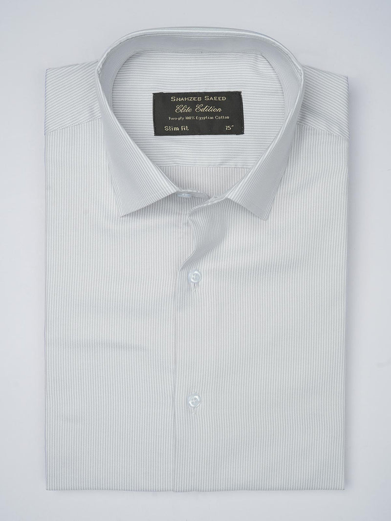 Light Grey Self Striped, Elite Edition, French Collar Men’s Formal Shirt (FS-764)