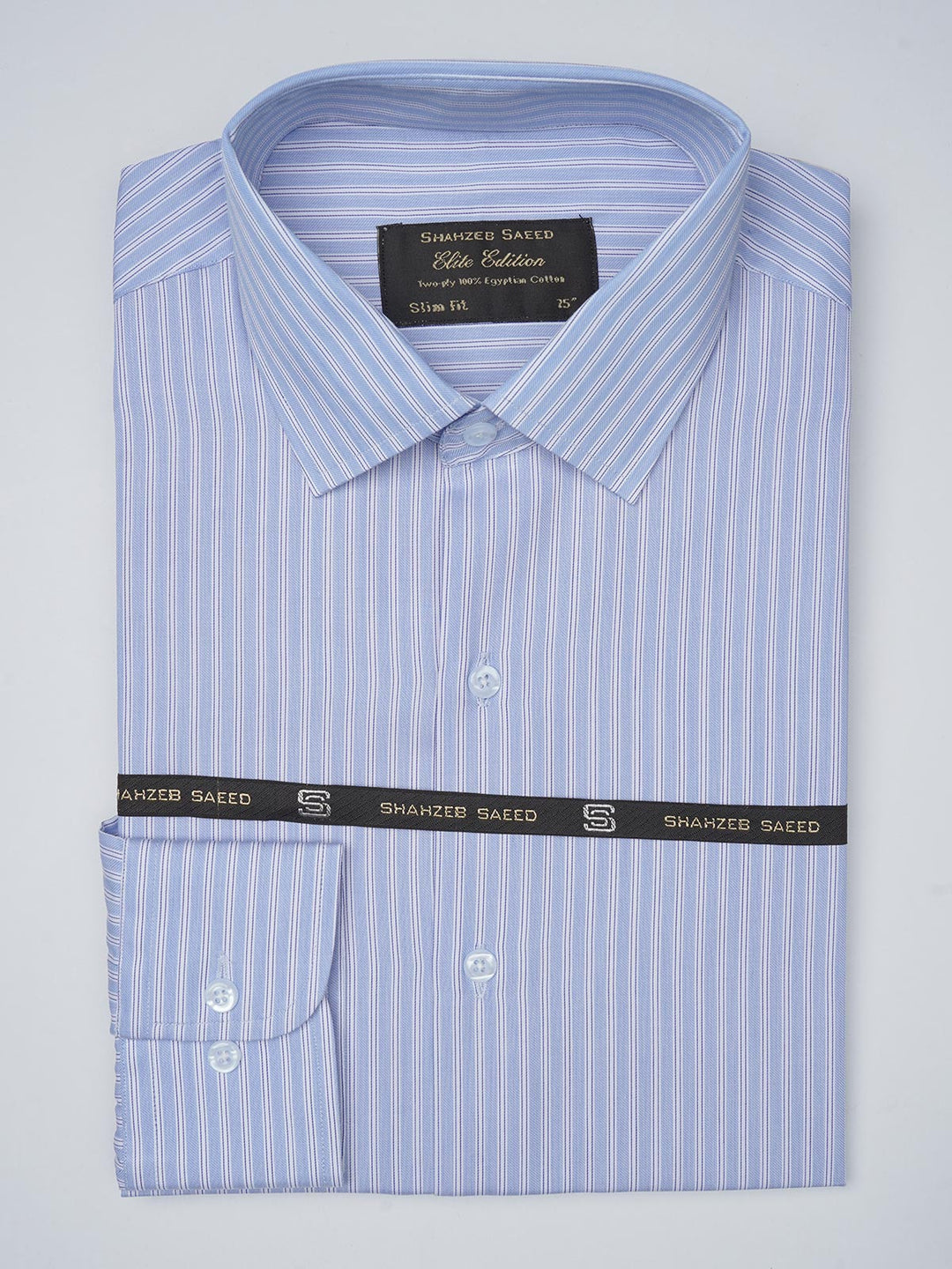 Light Blue Self Striped, Elite Edition, French Collar Men’s Formal Shirt (FS-766)