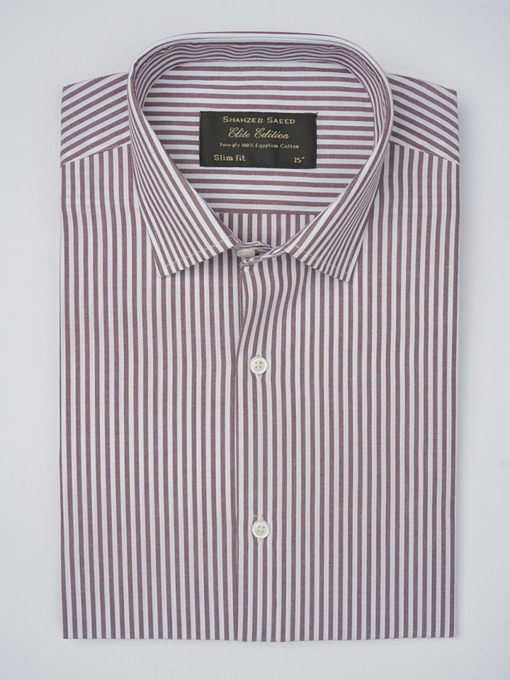 Brown & White Striped, Elite Edition, French Collar Men’s Formal Shirt (FS-768)