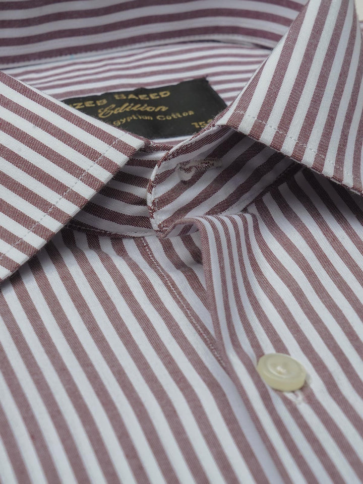 Brown & White Striped, Elite Edition, French Collar Men’s Formal Shirt (FS-768)