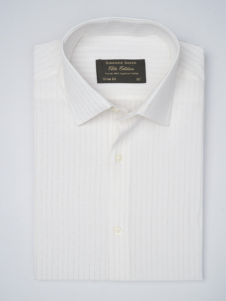 Cream Self Striped, Elite Edition, French Collar Men’s Formal Shirt (FS-769)