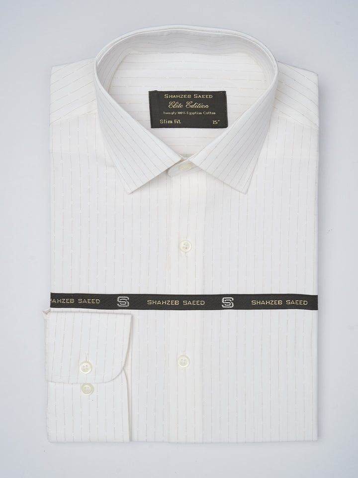 Cream Self Striped, Elite Edition, French Collar Men’s Formal Shirt (FS-769)